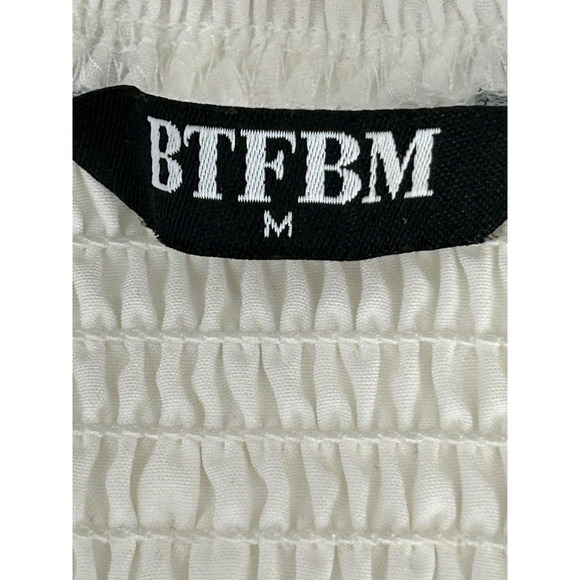 BTFBM Dress Women's Medium White Smocked Swiss Dot V Neck Short Sleeve Bohemian - Picture 6 of 11